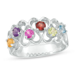 Mother's 3.0mm Birthstone Heart Frame Zig-Zag Pattern Ring (3-7 Stones)