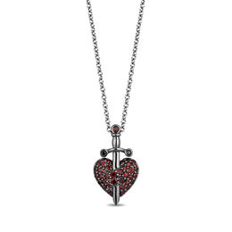 Enchanted Disney Villains Evil Queen Garnet and Black Diamond Accent Pendant in Sterling Silver with Black Rhodium - 19"