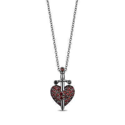 Enchanted Disney Villains Evil Queen Garnet and Black Diamond Accent Pendant in Sterling Silver with Black Rhodium - 19"