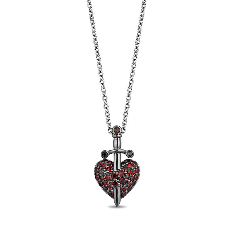 Enchanted Disney Villains Evil Queen Garnet and Black Diamond Accent Pendant in Sterling Silver with Black Rhodium - 19"|Peoples Jewellers