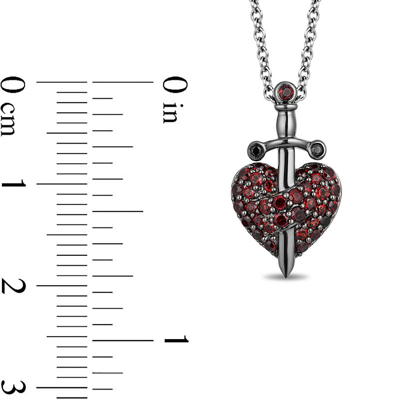 Main Image 2 of Enchanted Disney Villains Evil Queen Garnet and Black Diamond Accent Pendant in Sterling Silver with Black Rhodium - 19"