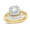 Thumbnail Image 1 of 0.95 CT. T.W. Diamond Cushion Frame Sunburst Vintage-Style Bridal Set in 10K Gold