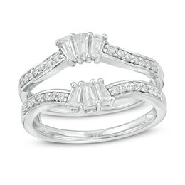 0.29 CT. T.W. Baguette and Round Diamond Fan Ring Solitaire Enhancer in 10K White Gold