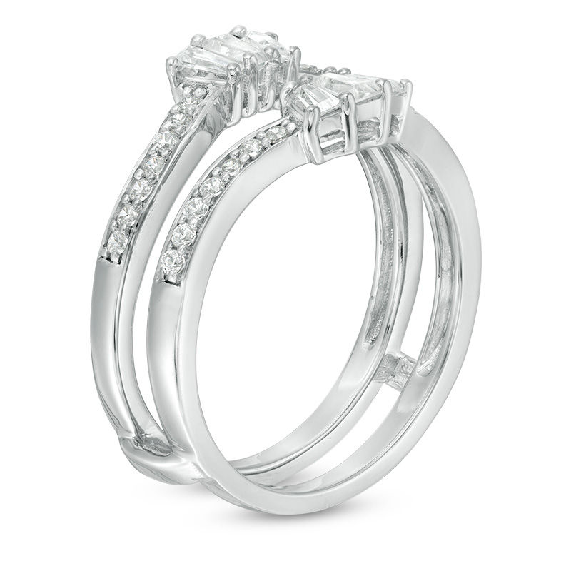 0.29 CT. T.W. Baguette and Round Diamond Fan Ring Solitaire Enhancer in 10K White Gold