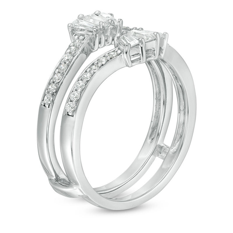 Main Image 2 of 0.29 CT. T.W. Baguette and Round Diamond Fan Ring Solitaire Enhancer in 10K White Gold