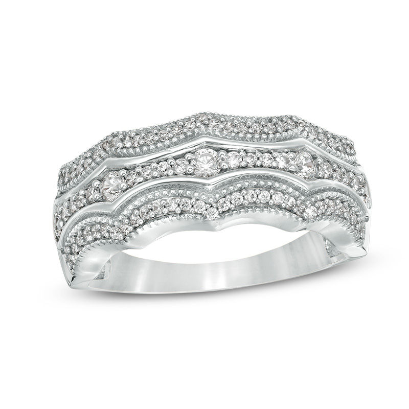 0.45 CT. T.W. Diamond Multi-Row Concave Vintage-Style Band in 10K White Gold