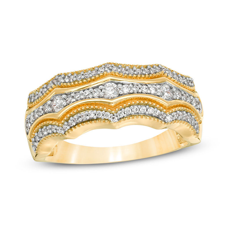 0.45 CT. T.W. Diamond Multi-Row Concave Vintage-Style Band in 10K Gold