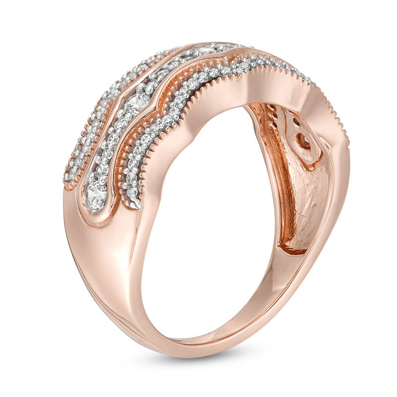 0.45 CT. T.W. Diamond Multi-Row Concave Vintage-Style Band in 10K Rose Gold