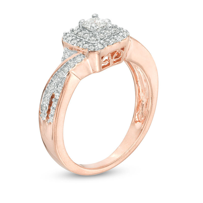 0.45 CT. T.W. Princess-Cut Diamond Double Cushion Frame Twist Split Shank Engagement Ring in 10K Rose Gold
