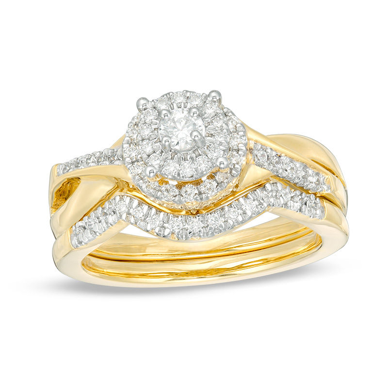 0.45 CT. T.W. Diamond Double Frame Twist Bridal Set in 10K Gold|Peoples Jewellers