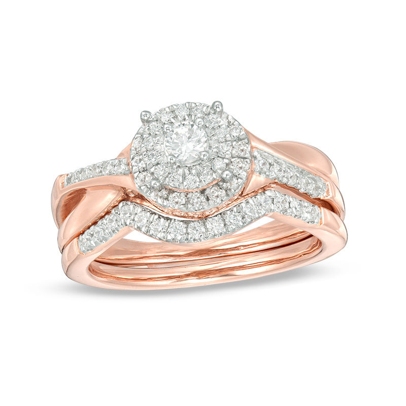 0.45 CT. T.W. Diamond Double Frame Twist Bridal Set in 10K Rose Gold|Peoples Jewellers