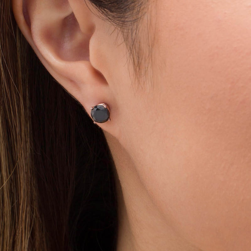 1.95 CT. T.W. Black Diamond Solitaire Stud Earrings in 14K Rose Gold
