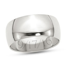 9.0mm Half-Round Engravable Wedding Band in Sterling Silver (1 Line)