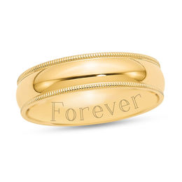 6.0mm Milgrain Edge Comfort-Fit Engravable Wedding Band (1 Line)