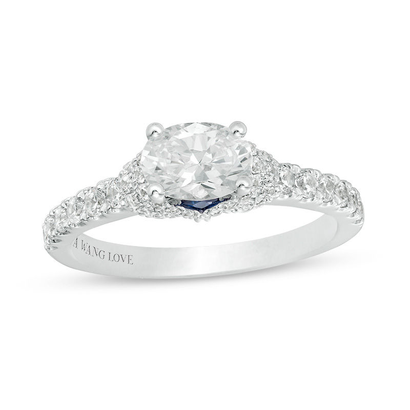 Vera Wang Love Collection 1.23 CT. T.W. Oval Diamond Collar Engagement Ring in 14K White Gold