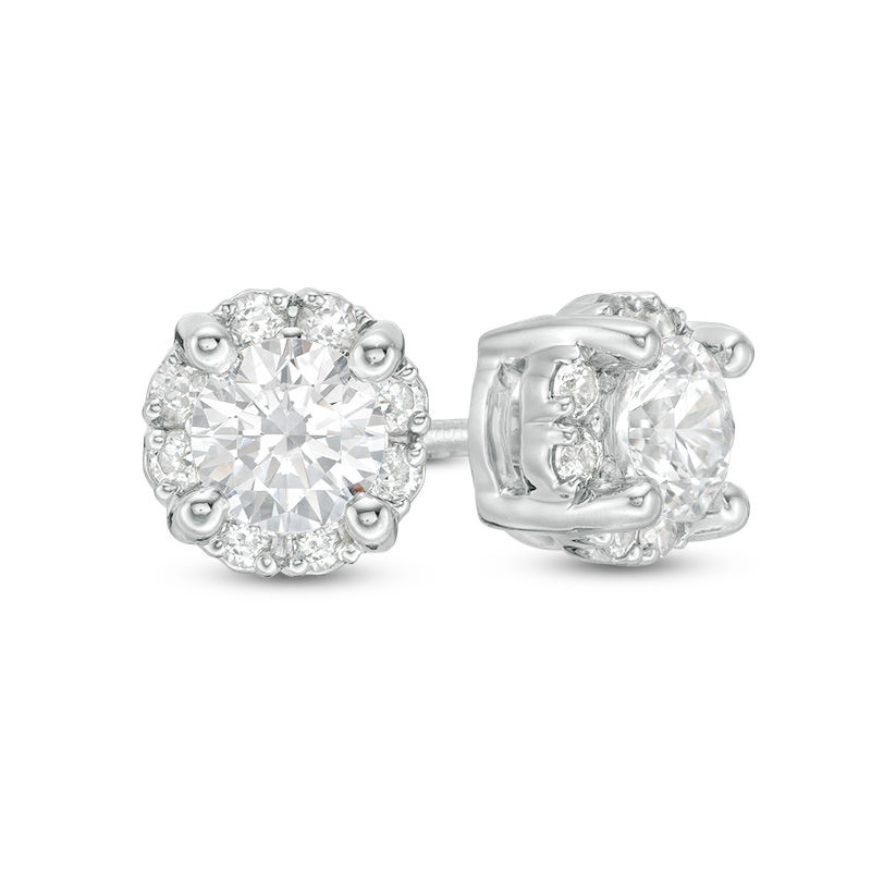 CT. T.W. Certified Canadian Diamond Frame Stud Earrings in 14K White Gold (I/I2)|Peoples Jewellers