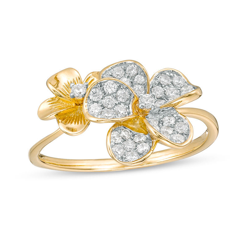 0.40 CT. T.W. Diamond Double-Flower Ring in 10K Gold|Peoples Jewellers