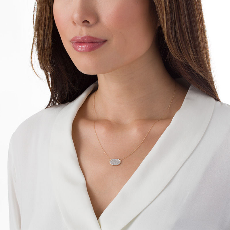 Main Image 2 of 0.24 CT. T.W. Diamond Elongated Hexagon Necklace in 10K Gold - 19.5"