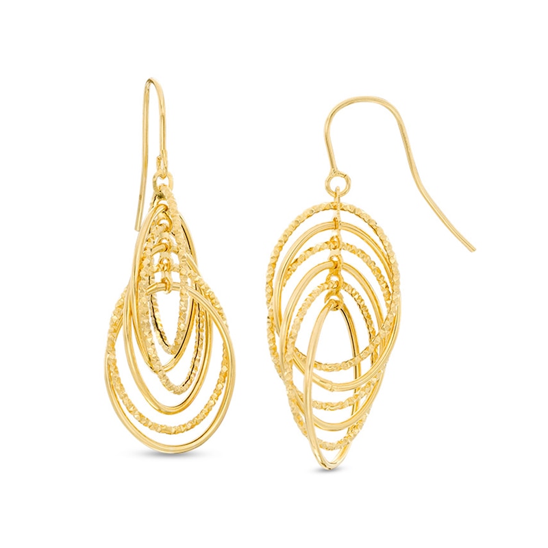 Diamond-Cut Layered Circles Drop Earrings in 14K Gold|Peoples Jewellers