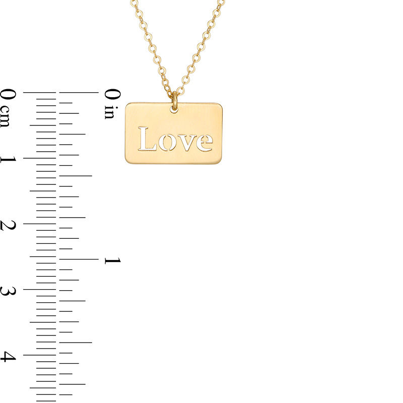 Main Image 3 of "Love" Laser-Cut Rectangular Pendant in 14K Gold