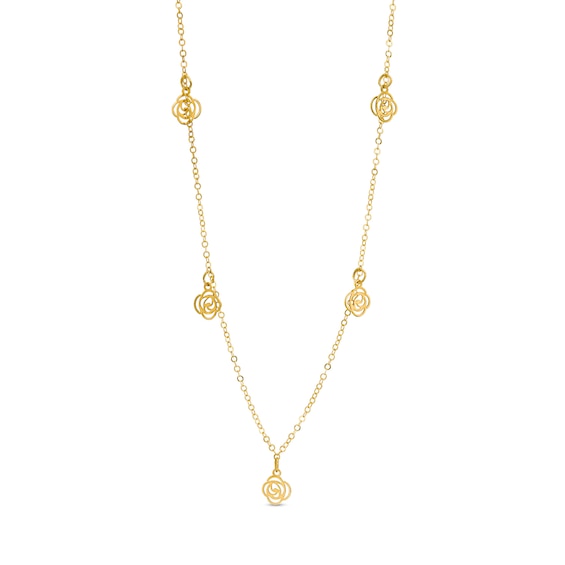 Rose Cut-Out Station Necklace in 14K Gold