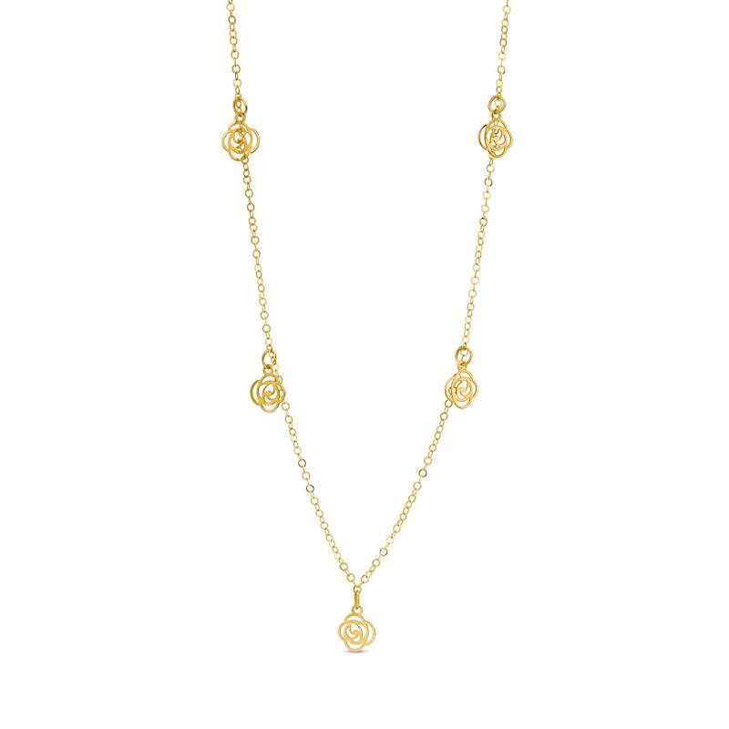 Rose Cut-Out Station Necklace in 14K Gold
