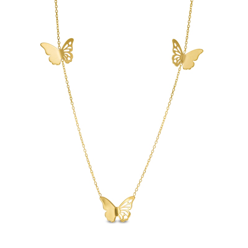 Triple Butterfly Station Necklace in 14K Gold|Peoples Jewellers