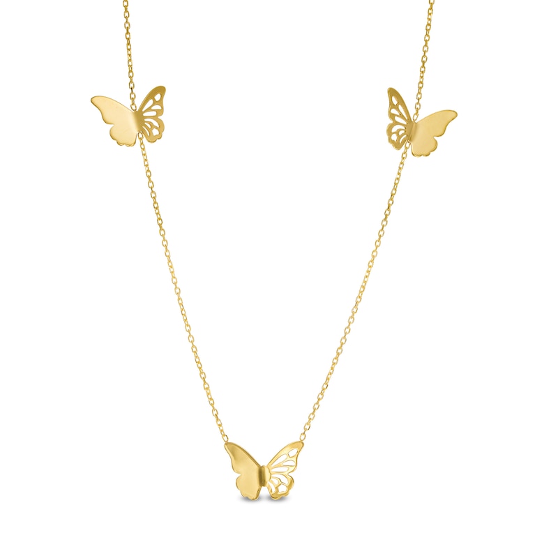 Main Image 1 of Triple Butterfly Station Necklace in 14K Gold