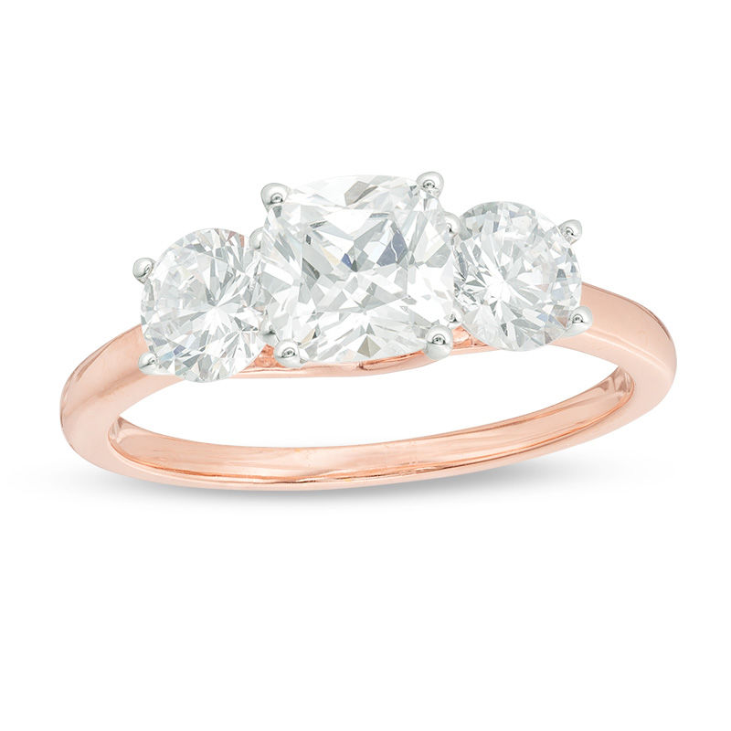 1.97 CT. T.W. Cushion-Cut Diamond Past Present Future® Engagement Ring in 14K Rose Gold