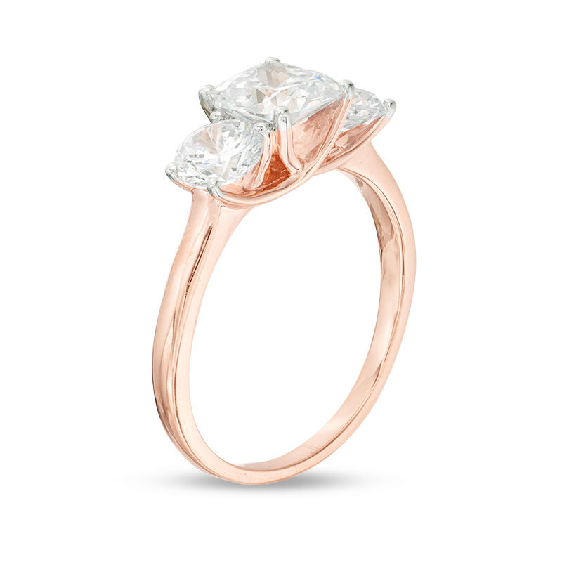 1.97 CT. T.W. Cushion-Cut Diamond Past Present Future® Engagement Ring in 14K Rose Gold