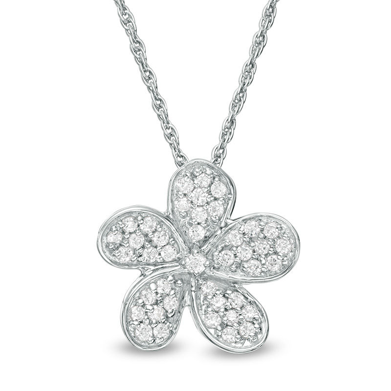 0.20 CT. T.W. Diamond Flower Pendant in 10K White Gold|Peoples Jewellers