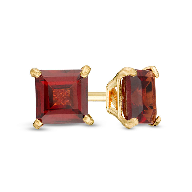 4.0mm Princess-Cut Garnet Solitaire Stud Earrings in 14K Gold|Peoples Jewellers