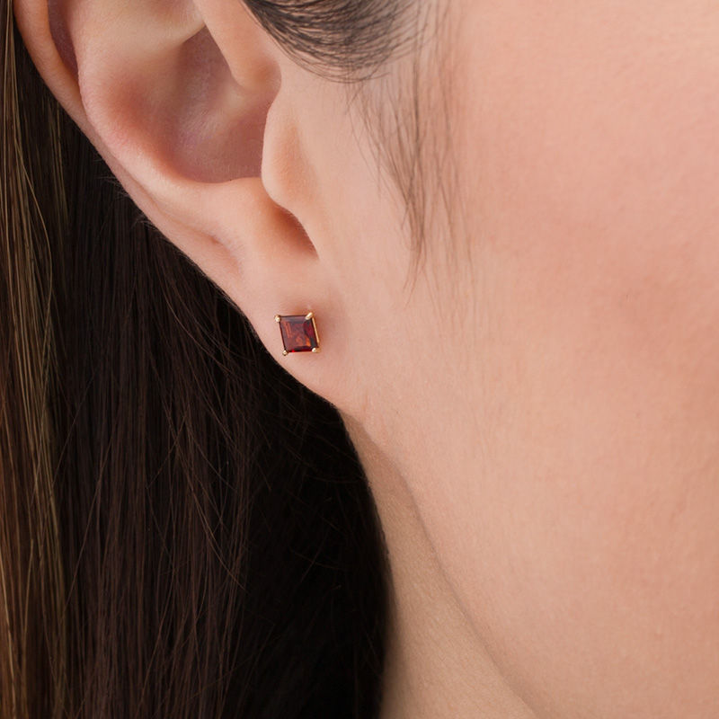 Main Image 2 of 4.0mm Princess-Cut Garnet Solitaire Stud Earrings in 14K Gold