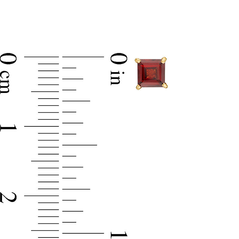 Main Image 3 of 4.0mm Princess-Cut Garnet Solitaire Stud Earrings in 14K Gold