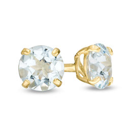 4.0mm Aquamarine Solitaire Stud Earrings in 14K Gold