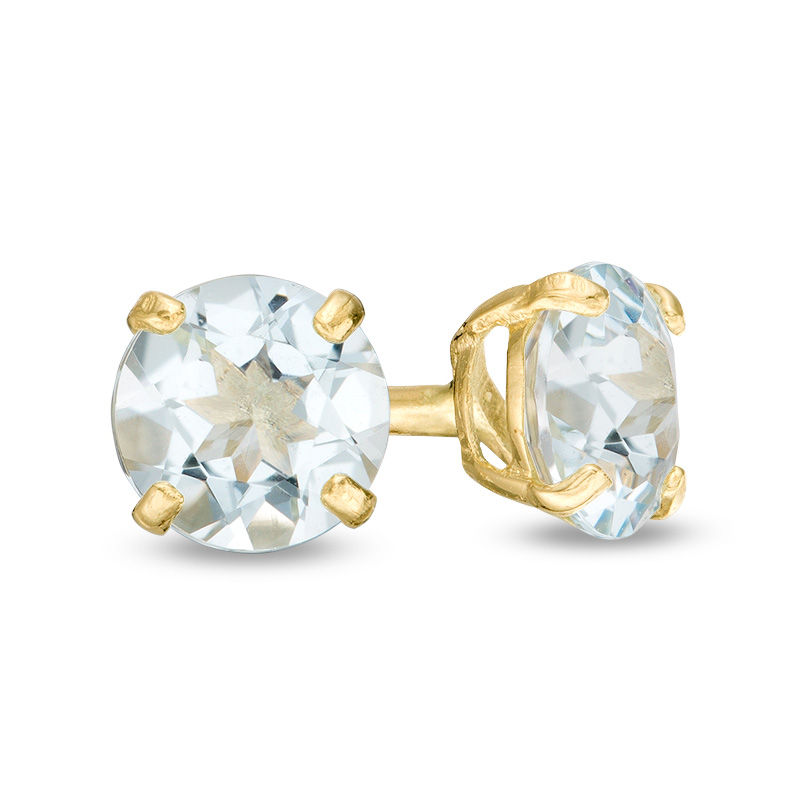 Main Image 1 of 4.0mm Aquamarine Solitaire Stud Earrings in 14K Gold
