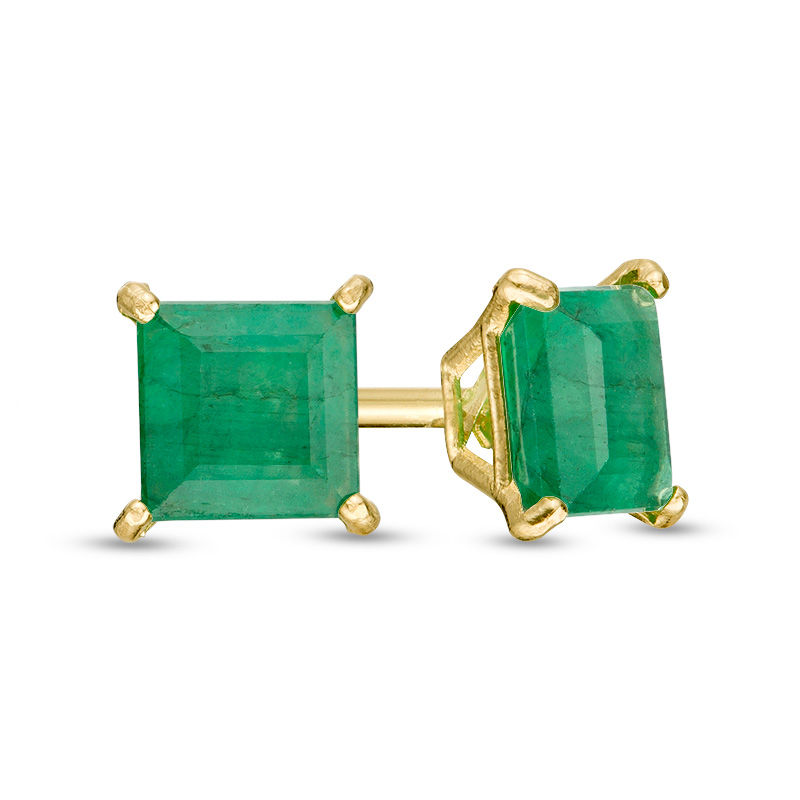 4.0mm Princess-Cut Emerald Solitaire Stud Earrings in 14K Gold|Peoples Jewellers