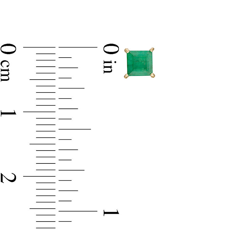 Main Image 3 of 4.0mm Princess-Cut Emerald Solitaire Stud Earrings in 14K Gold