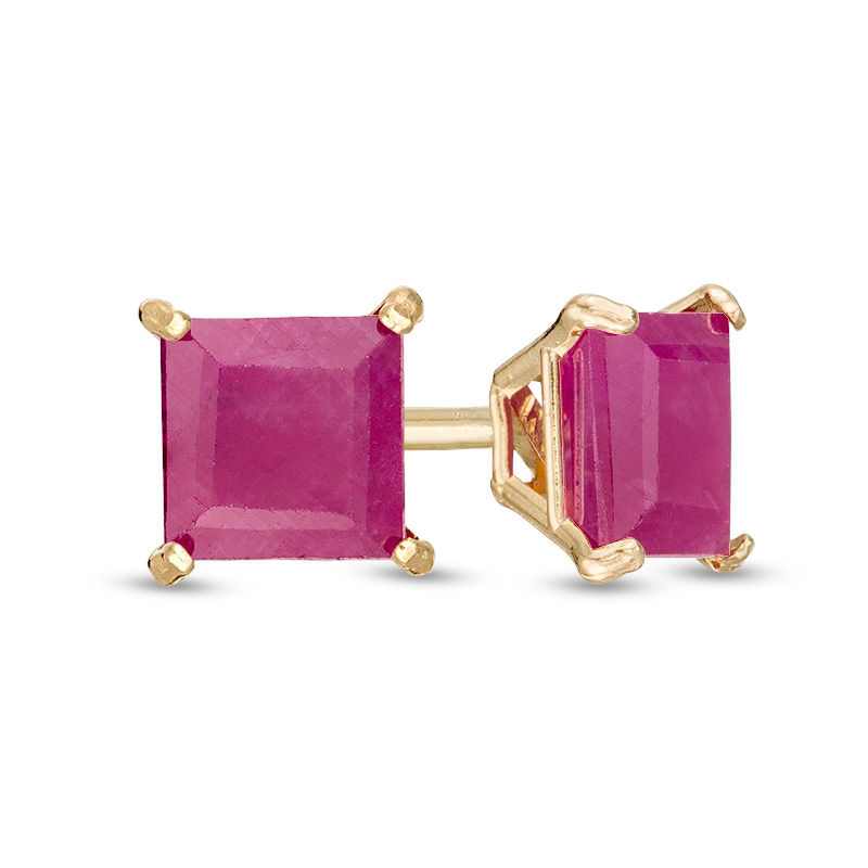 4.0mm Certified Princess-Cut Ruby Solitaire Stud Earrings in 14K Gold|Peoples Jewellers