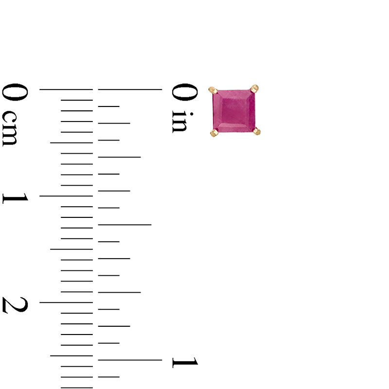 Main Image 3 of 4.0mm Princess-Cut Certified Ruby Solitaire Stud Earrings in 14K Gold