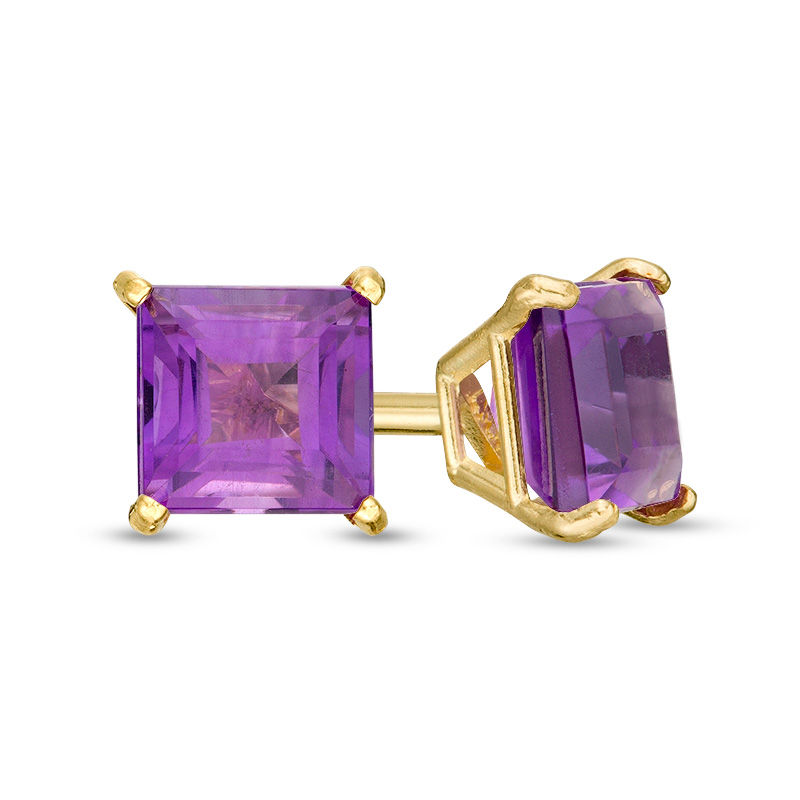 4.0mm Princess-Cut Amethyst Solitaire Stud Earrings in 14K Gold|Peoples Jewellers