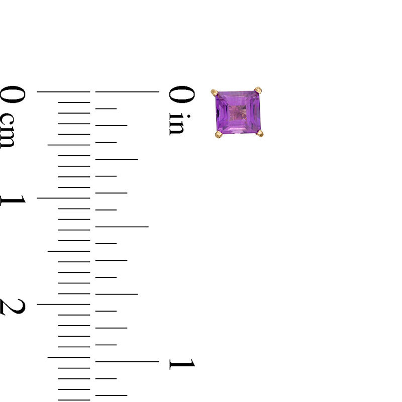 Main Image 3 of 4.0mm Princess-Cut Amethyst Solitaire Stud Earrings in 14K Gold