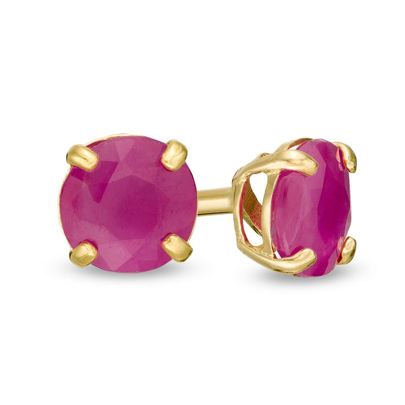 4.0mm Certified Ruby Solitaire Stud Earrings in 14K Gold