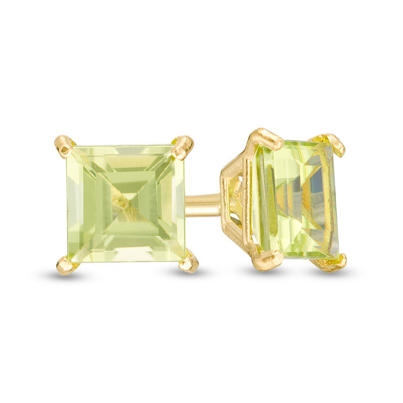 4.0mm Princess-Cut Peridot Solitaire Stud Earrings in 14K Gold|Peoples Jewellers