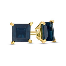 4.0mm Princess-Cut Blue Sapphire Solitaire Stud Earrings in 14K Gold