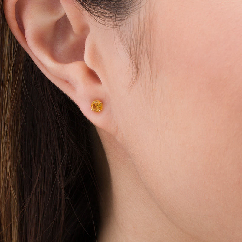 Main Image 2 of 4.0mm Citrine Solitaire Stud Earrings in 14K Gold