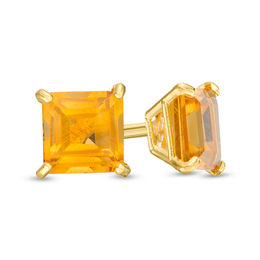 4.0mm Princess-Cut Citrine Solitaire Stud Earrings in 14K Gold