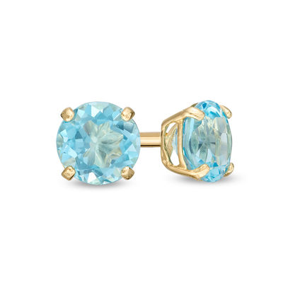 4.0mm Blue Topaz Solitaire Stud Earrings in 14K Gold