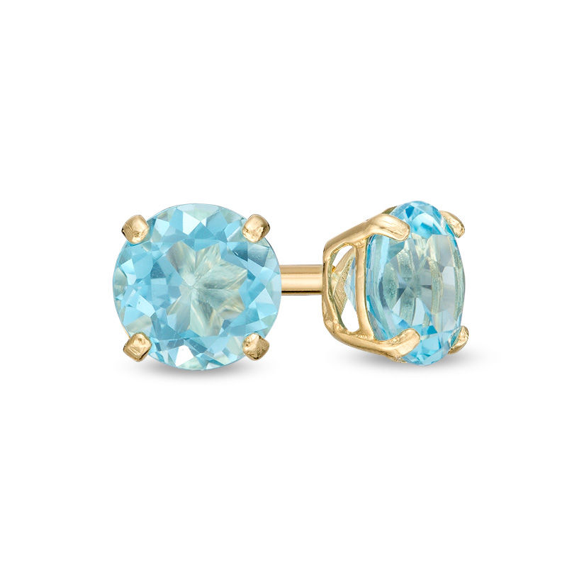 4.0mm Blue Topaz Solitaire Stud Earrings in 14K Gold