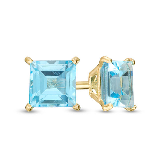 4.0mm Princess-Cut Blue Topaz Solitaire Stud Earrings in 14K Gold ...